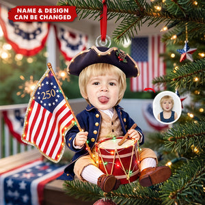 Custom Cute Face Baby First Christmas 250 Anniversary - Personalized Ornament