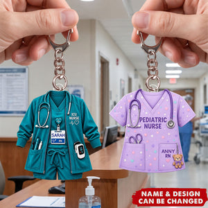 Personalized Nurse Scrubs Acrylic Keychain, Custom Name Medical Uniform