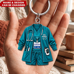 Personalized Nurse Scrubs Acrylic Keychain, Custom Name Medical Uniform