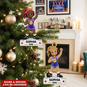 Wrestling Girl Champion - Personalized Acrylic Ornament