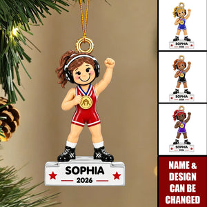Wrestling Girl Champion - Personalized Acrylic Ornament