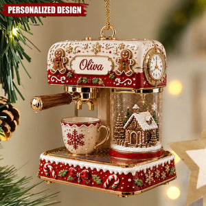 Personalized Espresso Machine Ornament, Custom Name Christmas Coffee Ornament