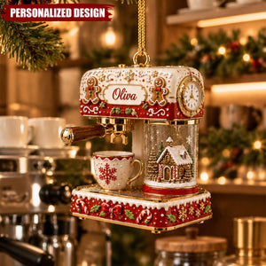 Personalized Espresso Machine Ornament, Custom Name Christmas Coffee Ornament
