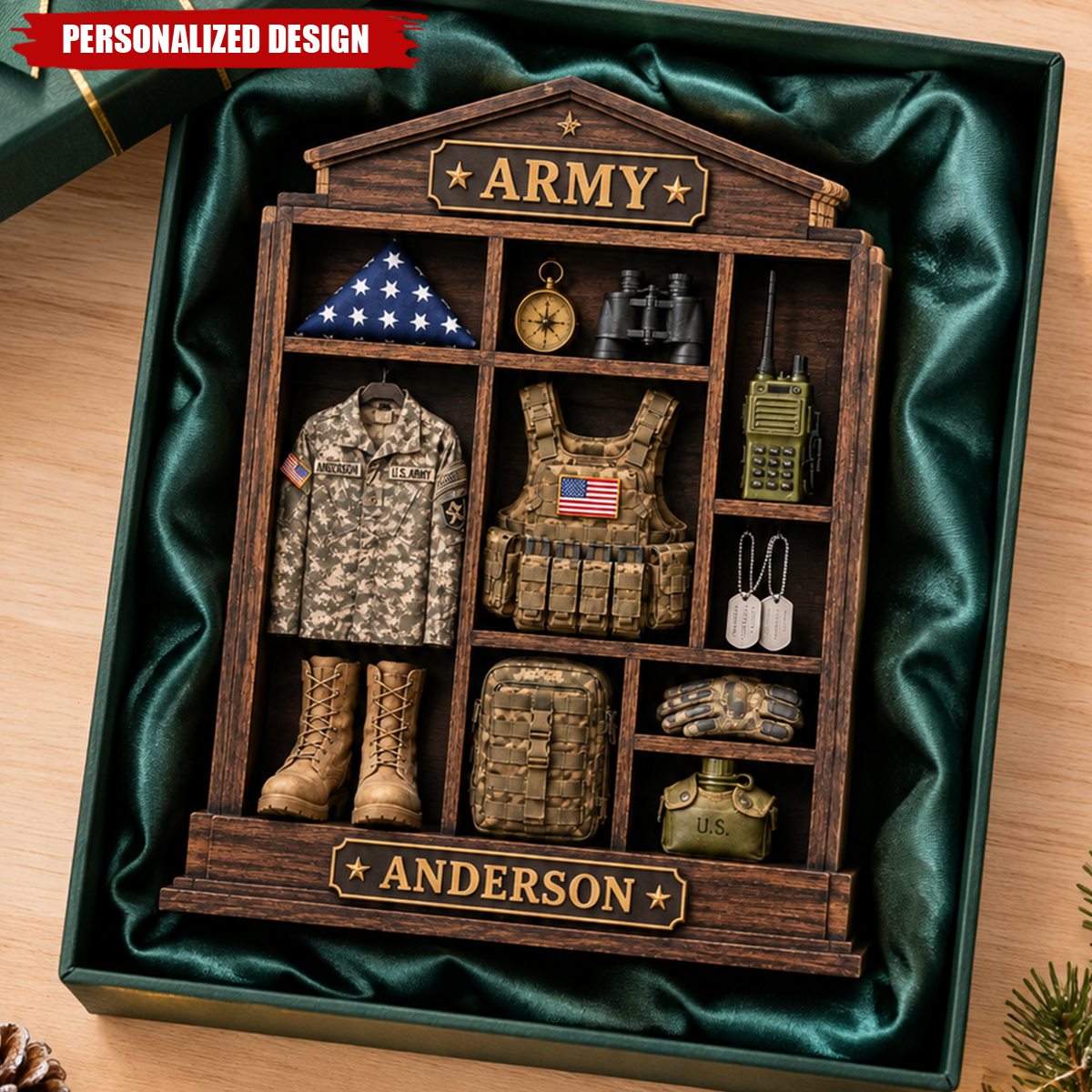 Personalized Army Wooden Block, Custom US Army Uniform Plaque