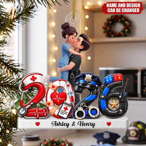 Hero Police Firefighter Nurse Military Couple - Personalized Acrylic Ornament