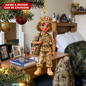 Personalized Army Medic Ornament, Custom Female Combat Medic Christmas Gift