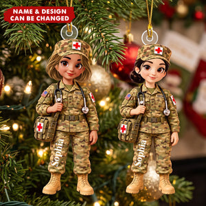Personalized Army Medic Ornament, Custom Female Combat Medic Christmas Gift