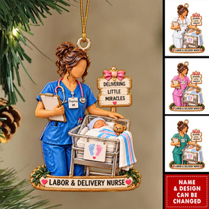 Personalized Labor And Delivery Nurse Christmas Ornament, Custom Name RN Keepsake