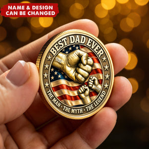 Father's Day Gifts, Best Dad Ever Fist Bumps With Kids' Names - Personalized Coin