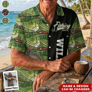 Custom Photo Bass Fish Fishing Makes Me Happy - Custom Photo Hawaiian Shirt