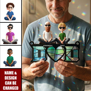 Father's Day Gifts, Dad & His Children Dad Gifts - Personalized Window Hanging Suncatcher Ornament