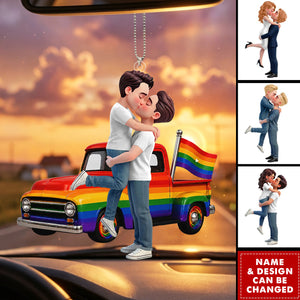 LGBT+ Couple Forever Love Wins - Personalized Car Hanger - Gift For Couple, Happy Pride Month