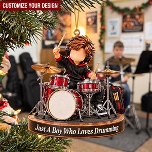 Personalized Drumming Boy Ornament - Custom Name Gift For Drummer