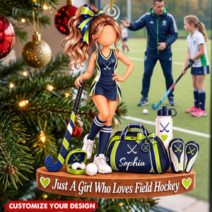 Personalized Field Hockey Girl Ornament - Custom Name Player Christmas Gift