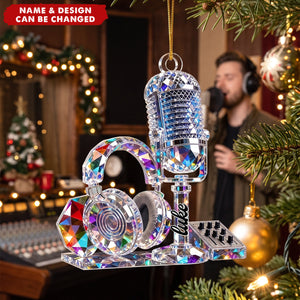 Personalized Crystal Microphone Christmas Ornament - Custom Music Producer DJ Decor