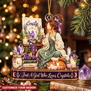 Personalized Crystal Collector Ornament - Custom Name Gift with Purple Stones and Celestial Details