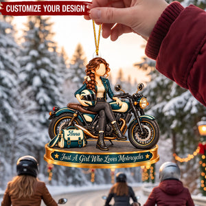 Personalized Motorcycle Girl Ornament - Custom Name Rider Gift