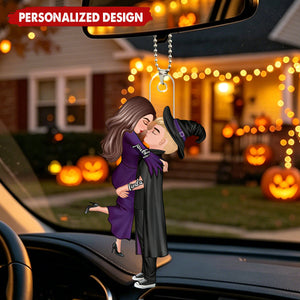 Halloween-Themed Personalized Car Ornament Featuring Couples Kissing - Perfect Gift For Your Loved One