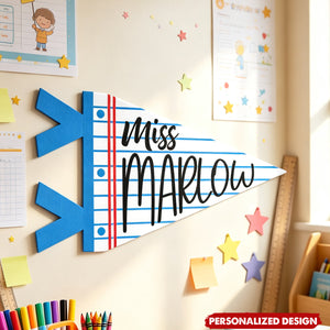 Teacher Custom Name Classroom Decor - Personalized Pennant