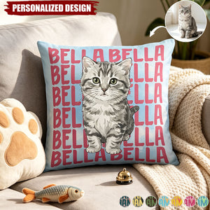 Custom Pet Portrait With Name Watercolor Style - Personalized Pillow