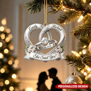 First Christmas Engaged Ornament, Personalized Engagement Gift for Couples, Custom Proposal Christmas Tree Decoration