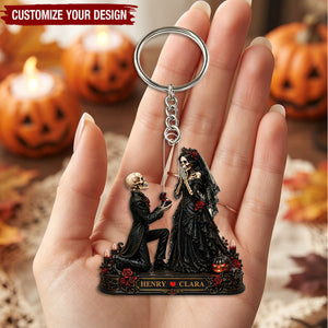 Skeleton Couple Marriage Proposal - Personalized Acrylic Keychain - Halloween Decor Gift, Gift For Couple