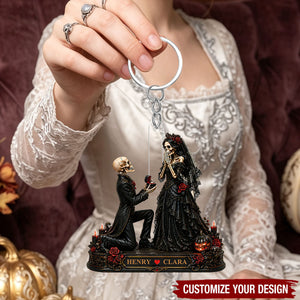 Skeleton Couple Marriage Proposal - Personalized Acrylic Keychain - Halloween Decor Gift, Gift For Couple