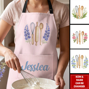 Custom Name & Birth Flower Striped Pattern - Personalized Apron
