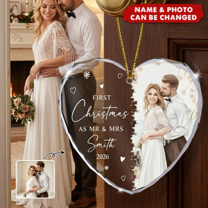 First Christmas As Mr & Mrs Custom Photo Watercolor Art Christmas 2026 - Personalized Ornament