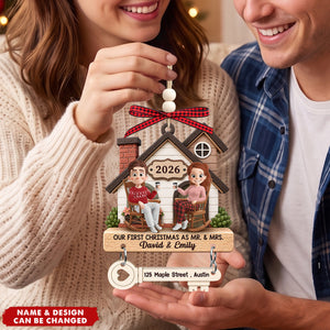 Custom First Christmas Ornament With Tag - Personalized couple Gifts - Mistletoe On Our Doorstep