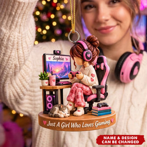 Personalized Gaming Ornament, Custom Gamer Girl Gift, Christmas Gift for Teen Gamer