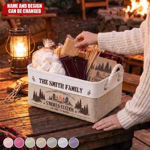 Family S’Mores Campfire Fire Pit Basket For Camping - Personalized Storage Basket