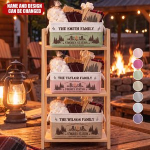 Family S’Mores Campfire Fire Pit Basket For Camping - Personalized Storage Basket