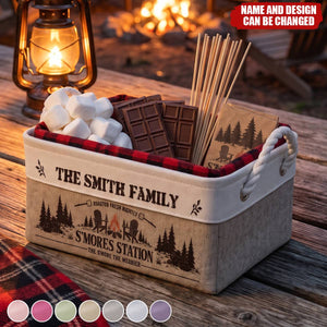 Family S’Mores Campfire Fire Pit Basket For Camping - Personalized Storage Basket