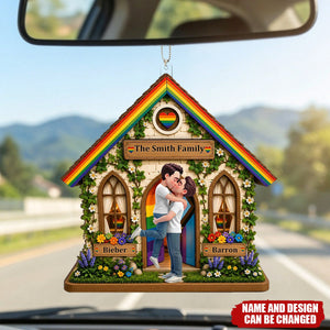 LGBT+ Family House Couple - Personalized Car Ornament- Gift For Couple, Happy Pride Month