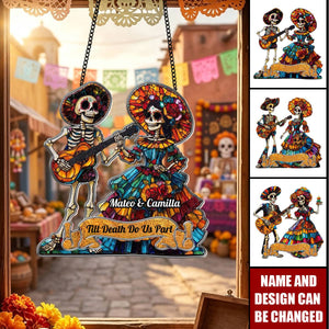 Day Of The Dead Festive La Catrina Couple - Personalized Window Hanging Suncatcher