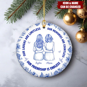 Our Laughs Are Limitless Our Friendship Is Endless Toile De Jouy - Personalized Ceramic Ornament