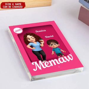 Grandma Grandkids Pink Action Figure Personalized Acrylic Block