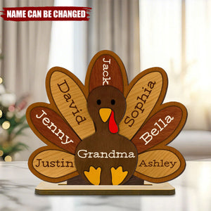 Grandma Turkey Thankful Grandma Personalized 2-Layer Standing Wooden Plaque