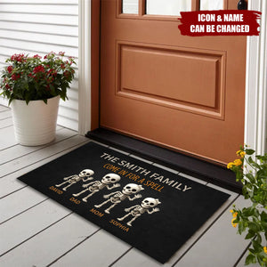 Halloween Spooky Funny Skeleton Family Personalized Doormat, Halloween Home Decoration