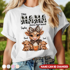 This Mama Grandma Loves Her Herds – Cozy Fall Vibe Personalized Highland Cow Family Shirt