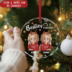 Custom Circle Glass Ornament - Personalized Christmas Best Friend Birthday Gifts For Women, Besties, Sisters, BFF - Friendship Is The Gift That Lasts