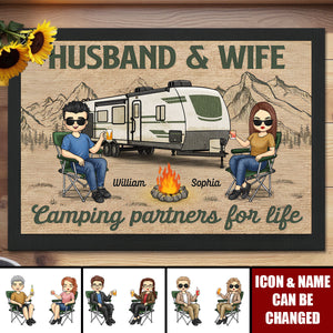 Husband And Wife, Camping Partners For Life - Camping Personalized Home Decor Decorative Mat - Gift For Camping Lovers