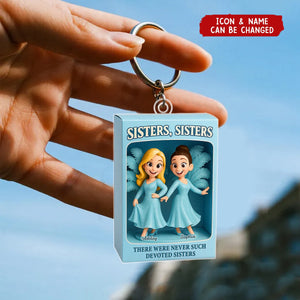 Sisters Besties in Blue Dress Custom Name Toy Box Figure Style Personalized Acrylic Keychain