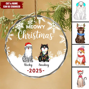 Cute Meowy Christmas - Personalized Glass Ornament