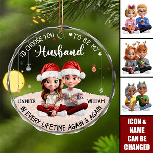Couple Choose You To Be My Husband - Personalized Circle Glass Ornament
