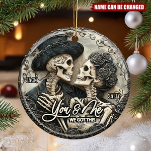 You & Me - Personalized Skull Ceramic Circle Ornament