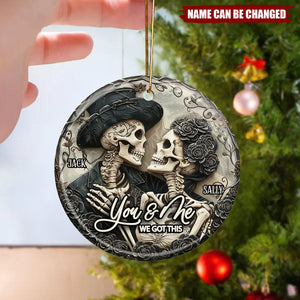 You & Me - Personalized Skull Ceramic Circle Ornament