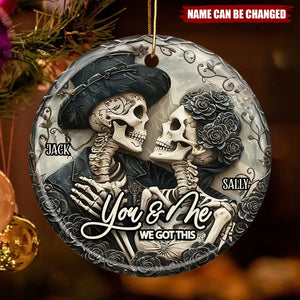 You & Me - Personalized Skull Ceramic Circle Ornament