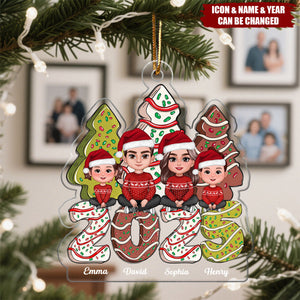 Family Crossed Legs Sitting Christmas Tree Cake Patterned Personalized Acrylic Ornament
